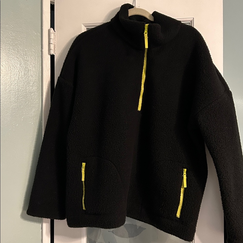 Workshop Republic Clothing Black Fleece with Yellow Accents. Zip up pockets